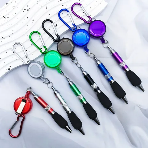 Portable Retractable Ballpoint Pen With Metal Carabiner For Outdoor Hiking Mountaineering Office Writing Multi Color Pen