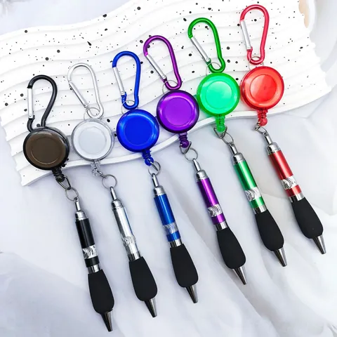 Portable Retractable Ballpoint Pen With Metal Carabiner For Outdoor Hiking Mountaineering Office Writing Multi Color Pen