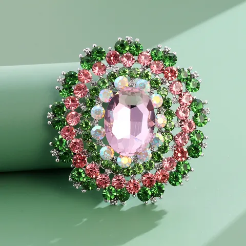 Luxury Crystal Glass Floral Brooch Zinc Alloy Rhinestone Flower Pin Elegant Vintage Jewelry For Wedding Banquet Women Accessory
