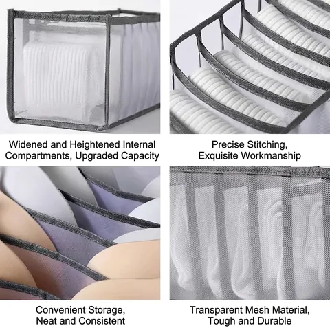 Nylon Mesh Underwear Storage Box For Closet Drawer Divider Organizer For Bras Socks Panties Foldable Clothing Compartment Storage Box