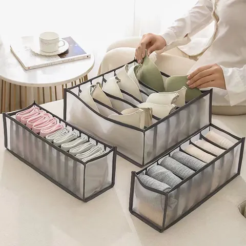Nylon Mesh Underwear Storage Box For Closet Drawer Divider Organizer For Bras Socks Panties Foldable Clothing Compartment Storage Box
