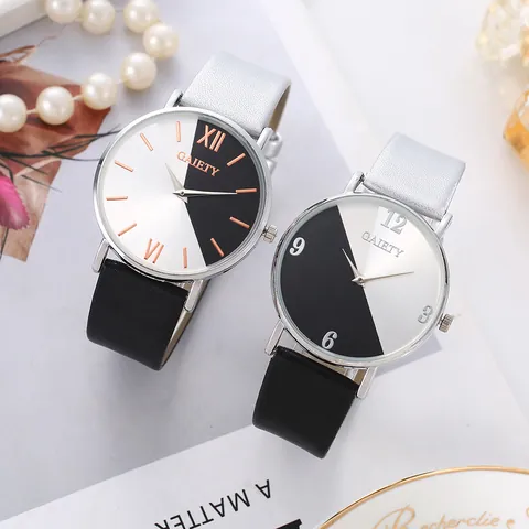 Mode Damen Einfach Zweifarbig Patchwork Quarzarmbanduhr Minimalistisch Lederarmband Römische Digitale Skala Elegant Ins Stil Student Geschenk Schmuck Uhr