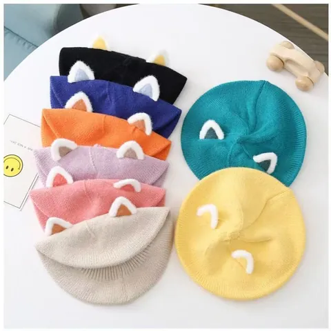 Baby Kids Autumn Winter Warm Knit Beanie Hat With 3D Plush Ears Cute Korean Style Beret For Toddlers Infants Girls Boys Outdoor Accessories