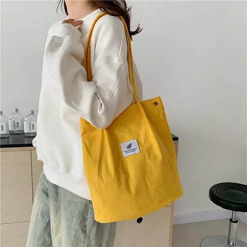 Borsa Tote in Nylon Urban Simple Grande Capacità Velluto a Coste Borsa a Spalla Donna Borsa da Shopping Quotidiana