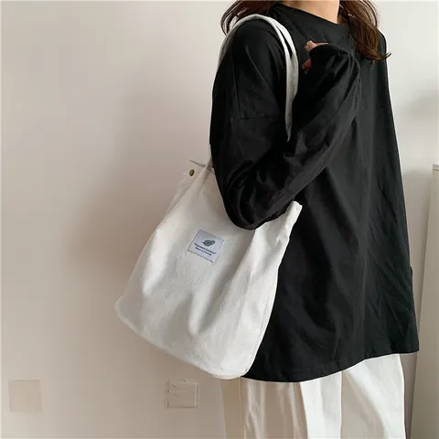 Borsa Tote in Nylon Urban Simple Grande Capacità Velluto a Coste Borsa a Spalla Donna Borsa da Shopping Quotidiana
