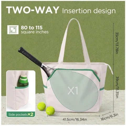 Large Quilted Tennis Tote Bag With Shoe Compartment Multi Functional Pickleball Bag For Men Women Sports Gym Travel Handbag