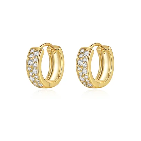 Minimalist Copper Zirconia Huggie Earrings For Women Men Double Row Pavé Gold Silver Plated Vintage Fashion Jewelry Gift
