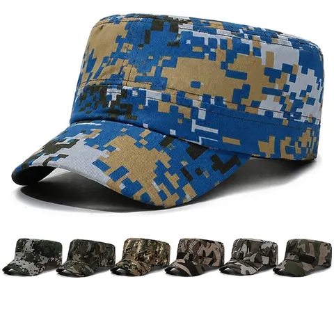 Herren Outdoor Camouflage Militärmütze Polyester Flache Militärmütze Verstellbar Atmungsaktiv Sonnenschutz Training Patrol Mütze