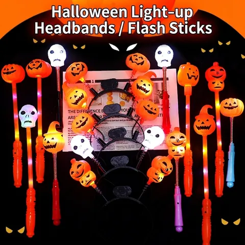 Halloween Leuchtende LED Kürbis Zauberstab Totenkopf Geist Stirnband Party Leuchtstab Kostüm Zubehör Für Halloween Event Dekorationen