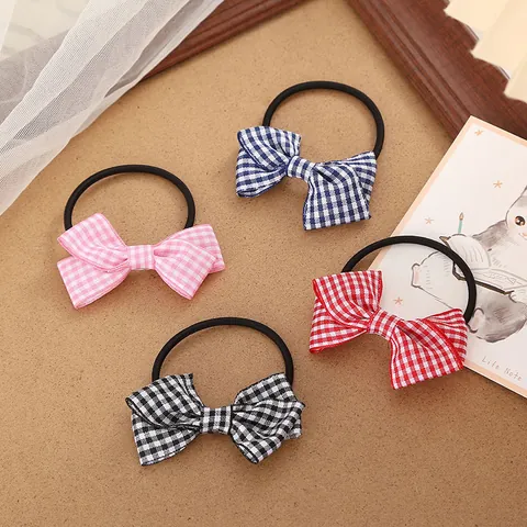 Sweet Plaid Bowknot Hair Ties Ribbon Handmade Gingham Pattern Elastic Hair Bands Korean Style Scrunchies For Girls Women Accessories