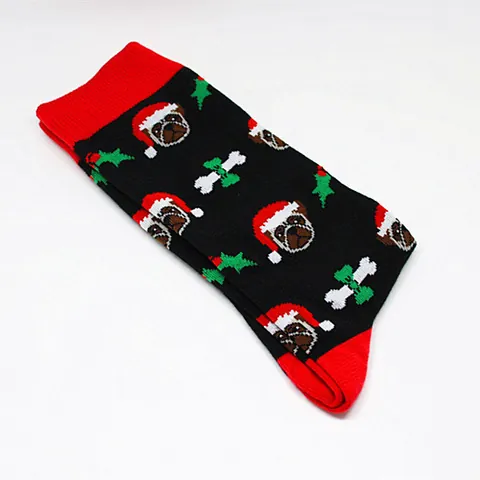 Christmas Cartoon Animal Cotton Crew Socks For Men Women Western Style Mid-calf Holiday Socks With Pug Reindeer Polar Bear Sailboat Pattern Soft Breathable Winter Warm Socks