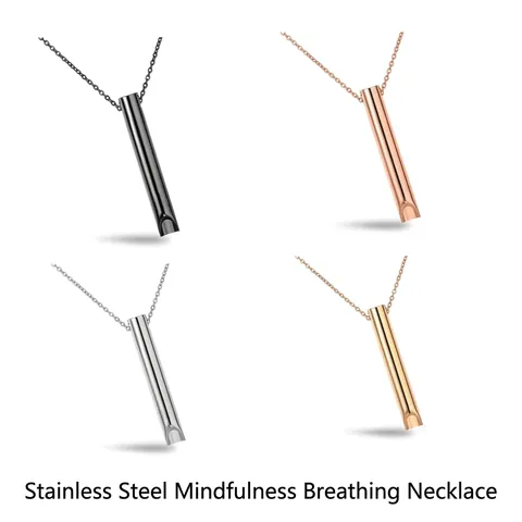 Stainless Steel Mindfulness Breathing Necklace Anxiety Relief Meditation Whistle Pendant Necklaces For Unisex Stress Relief Jewelry