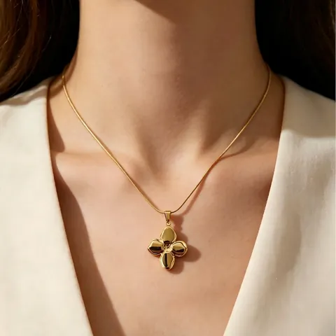 304 Stainless Steel Four Leaf Clover Pendant Necklace For Women Gold Silver Plated Rhinestone Geometric Floral O-Chain Jewelry