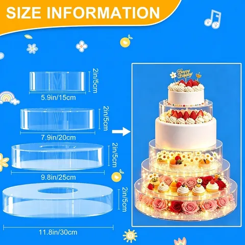 Clear Acrylic Cake Stand Fillable Cake Riser Round Cylinder Display Board Pedestal For Wedding Party Banquet Ceremony Decoration