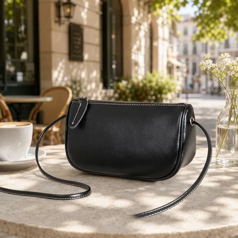 Sac Bandoulière Femme Cuir PU Surpiqûres Contrastées Petit Sac Épaule Minimaliste Rétro Pochette Fermeture Éclair