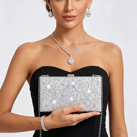 Sparkling Rhinestone Evening Clutch Necklace Earrings And Bracelet Jewelry Accessory For Bride Wedding Party