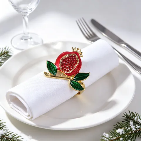 Pomegranate Napkin Ring Zinc Alloy Enamel Rhinestone Fruit Shaped Holder For Christmas Dinner Wedding Party Table Decoration