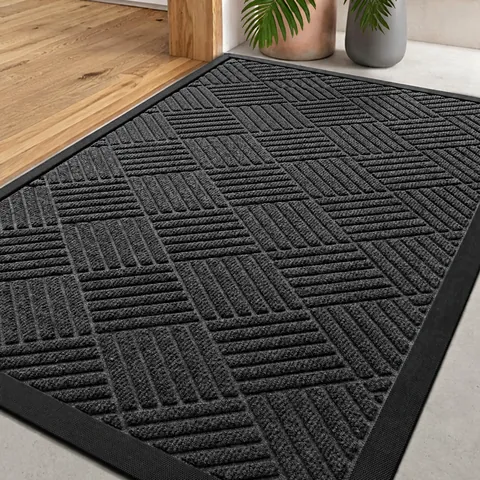 Geometric Stripe Doormat Non-Slip Rubber Backing Entry Rug Heavy Duty Indoor Outdoor Floor Mat Polyester Absorbent