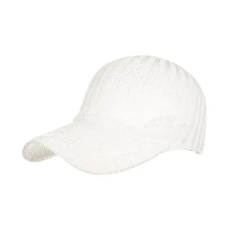 Women Casual Knitted Baseball Cap Hollow Out Breathable Sun Hat Adjustable Ribbed Mesh Outdoor Sport Sunshade Visor Hat