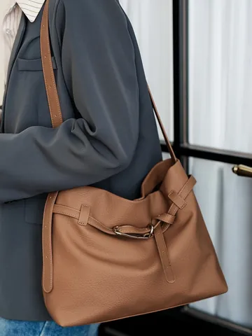 Dames Grote Capaciteit PU Lederen Tote Tas Minimalisme Litchi Textuur Schoudertas Voor Kantoor Woon-werkverkeer Dagelijkse Casual Handtas