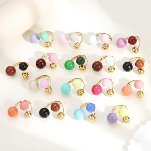 Elegante Anello Aperto in Acciaio al Titanio da Donna Perle Sferiche Multicolore Moda Nicchia Anello Geometrico Regolabile