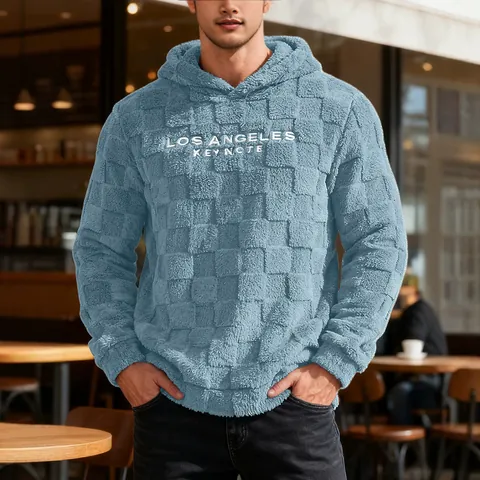 Sweat À Capuche Homme Pullover Sherpa Polaire Gaufré À Damier Brodé Ample Décontracté Sportif