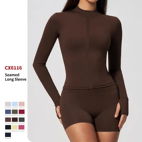 Chaqueta Deportiva Ajustada con Cremallera para Mujer Top de Yoga Transpirable Poliamida Elastano Manga Larga para Correr Entrenamiento con Agujeros para el Pulgar