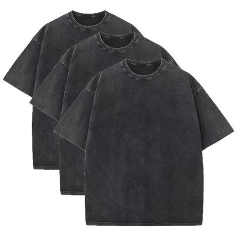 Maglietta Vintage in Cotone Pesante Lavato Effetto Consumato Tinta a Cera Manica Corta Girocollo Top And Bottom Casual Streetwear