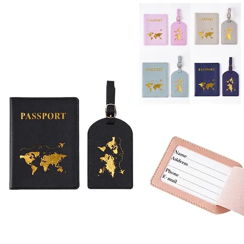 Minimalistische PU Leder Reisepasshülle Mit Weltkarte Und Gepäckanhänger Wasserdichte Reisedokumententasche Für Herren Damen