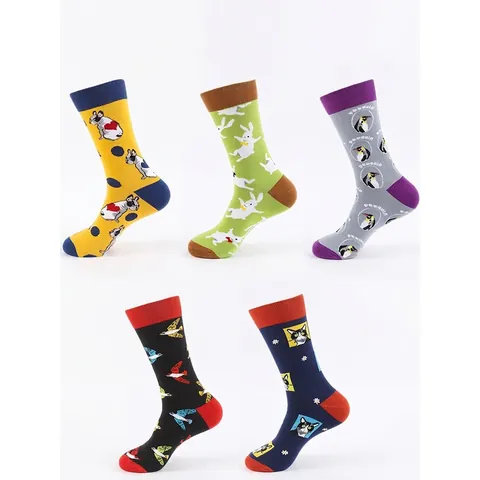 Trendy Cartoon Jacquard Crew Socks For Women Men Animal Pattern Polyester Breathable Casual Fashion Mid Tube Socks