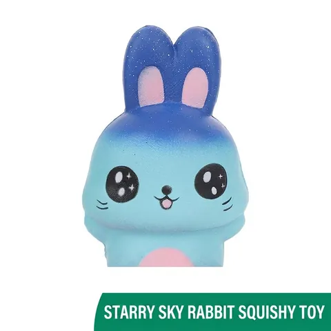 Jouet Squishy Lapin de Dessin Animé Dégradé Ciel Étoilé Bleu Violet PU Rebond Lent Anti-Stress pour Enfants Adultes
