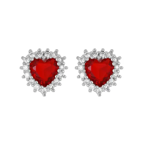 Elegant Environmentally Friendly Copper Heart Shaped Stud Earrings For Women Fashion Micro Pave Rhinestone Colorful Jewelry Gift