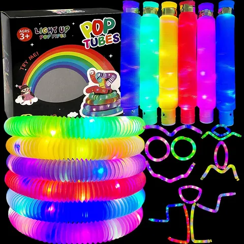 LED Pop Tubes Sensorisch Fidget Speelgoed Lichtgevend In Het Donker Rekbare Plastic Buis Stressverlichting Educatief Speelgoed Voor Kinderen Feestartikelen Veelkleurig