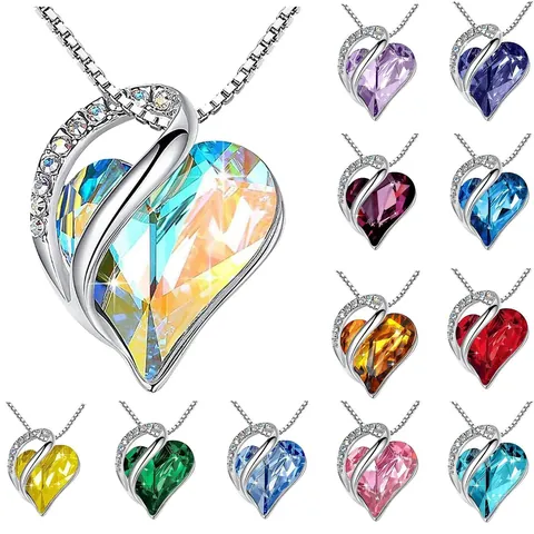 Herz Geburtsstein Anhänger Halskette Für Frauen Mädchen Legierung Bunte Kristall Strass Schmuck Geschenk