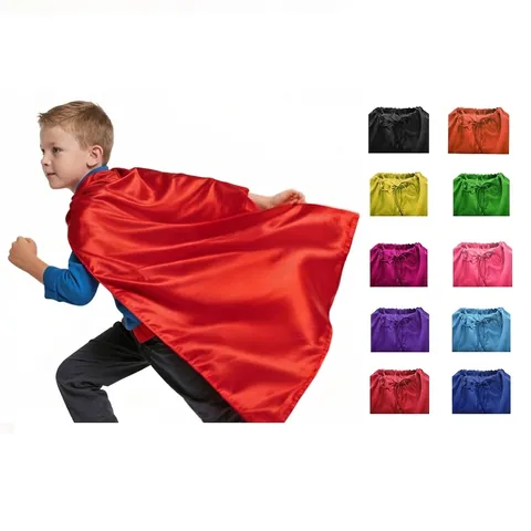 Kinder Superheld Umhang Glänzender Satin Einfarbig Rollenspiel Cape Für Halloween Schule Bühne Aufführung Party Zubehör Top