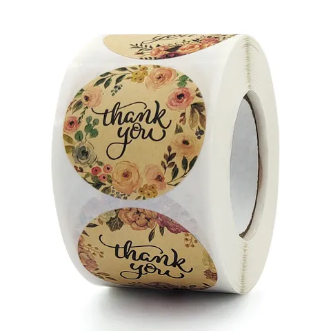 Florale Kraftpapier Thank You Aufkleber Runde Dekorative Etiketten Für Geschenkverpackung Briefumschlag Siegel Hochzeit Party Deko