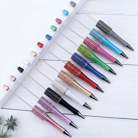 DIY Beaded Ballpoint Pens With Rhinestone Plastic Metal Beadable Pens For Office School Business Stationery Gift