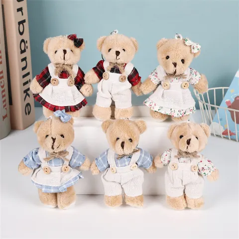 Portachiavi in Peluche a Forma di Orsetto con Vestiti in Lino Pendente per Borsa per Studenti e Coppie