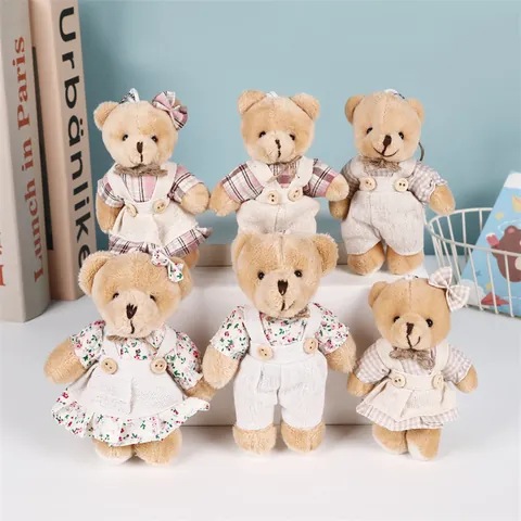 Portachiavi in Peluche a Forma di Orsetto con Vestiti in Lino Pendente per Borsa per Studenti e Coppie