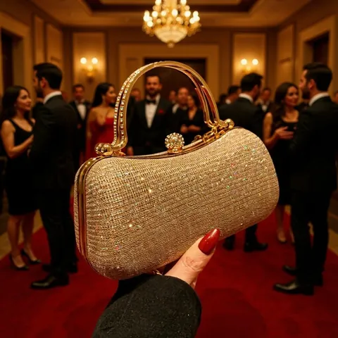 Luxury Alloy Rhinestone Glitter Evening Bag Metallic Handle Sequin Clutch Shoulder Bag For Women Wedding Party Elegant Handbag