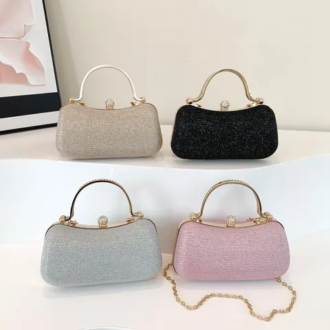 Evening Clutch Bag Glitter Sequin Metal Handle Rhinestone Lock Elegant Party Wedding Crossbody For Women