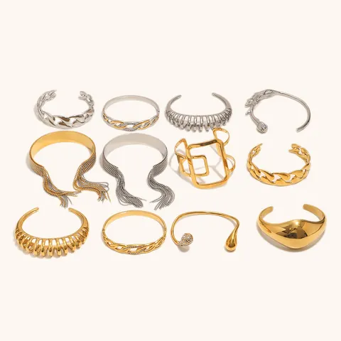 Stainless Steel 18K Gold Plated Exaggerated Cuff Bracelet For Women Personalized Flower Tassel Geometric Hollow Out Fashion Jewelry