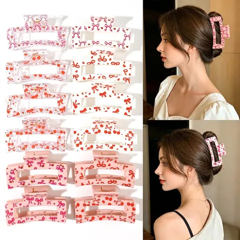 Sweet Korean Style PS Hair Claw Clip With Heat Transfer Bow Heart Patterns Floral Hair Styling Accessory For Women