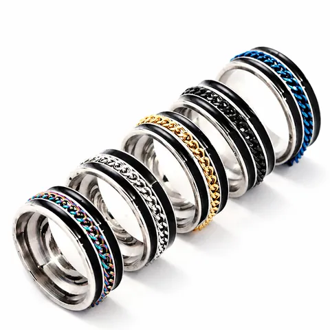 Rotatable Stainless Steel Chain Spinner Ring For Men Women Double Row Enamel Drip Oil Titanium Steel Stress Relief Band Ring Fashion Jewelry Gift