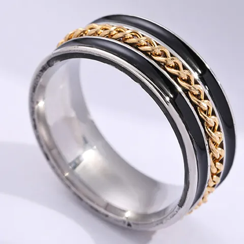 Rotatable Stainless Steel Chain Spinner Ring For Men Women Double Row Enamel Drip Oil Titanium Steel Stress Relief Band Ring Fashion Jewelry Gift