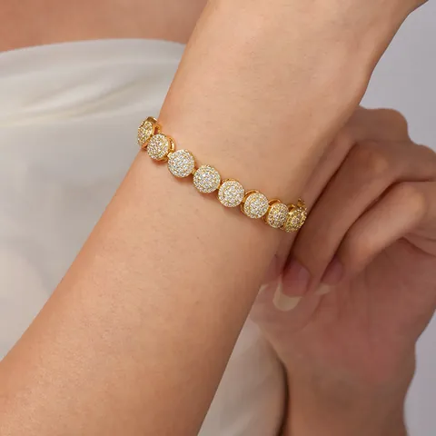 Bracelet Homme Style Hip Hop avec Strass Ronds Incrustés Chaîne en Alliage Bijoux de Mode Streetwear Or Argent Cadeau