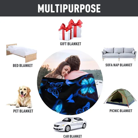 Manta de Franela con Impresión Digital de Mariposa Azul Manta de Poliéster Súper Suave para Sofá Cama Decoración del Hogar