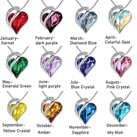 Herzform Geburtsstein Anhänger Halskette Legierung Strass Herz Halskette Für Damen Bunte Kristall Jubiläum Schmuck Geschenk