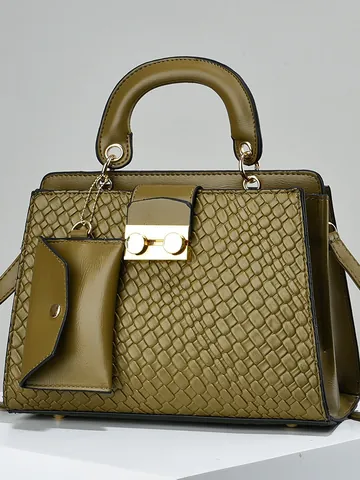 Borsa a Mano Goffrata da Donna Grande Capacità Minimalista Urbana in Pelle PU Borsa a Tracolla Con Pochette Coordinata