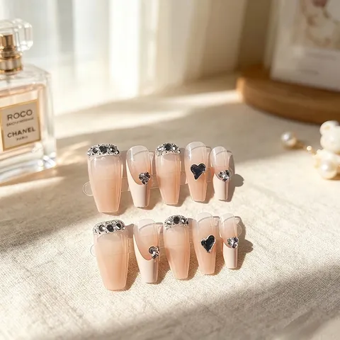 Long Coffin Press On Nails False Nails Rhinestone Butterfly Bow French Tip Gradient For Women Daily Party Sweet Style